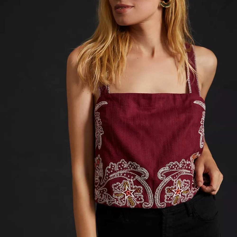 Anthropologie Red Sleeveless Embroidered Apron Tank - NWT - L